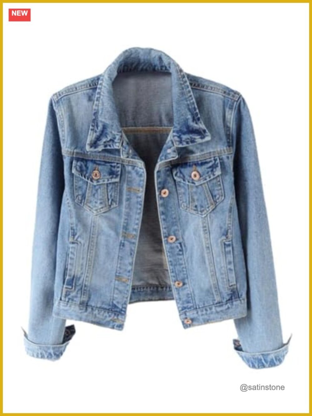 Womens Distressed Denim Jean Jacket Button Down Cotton Blend Coat